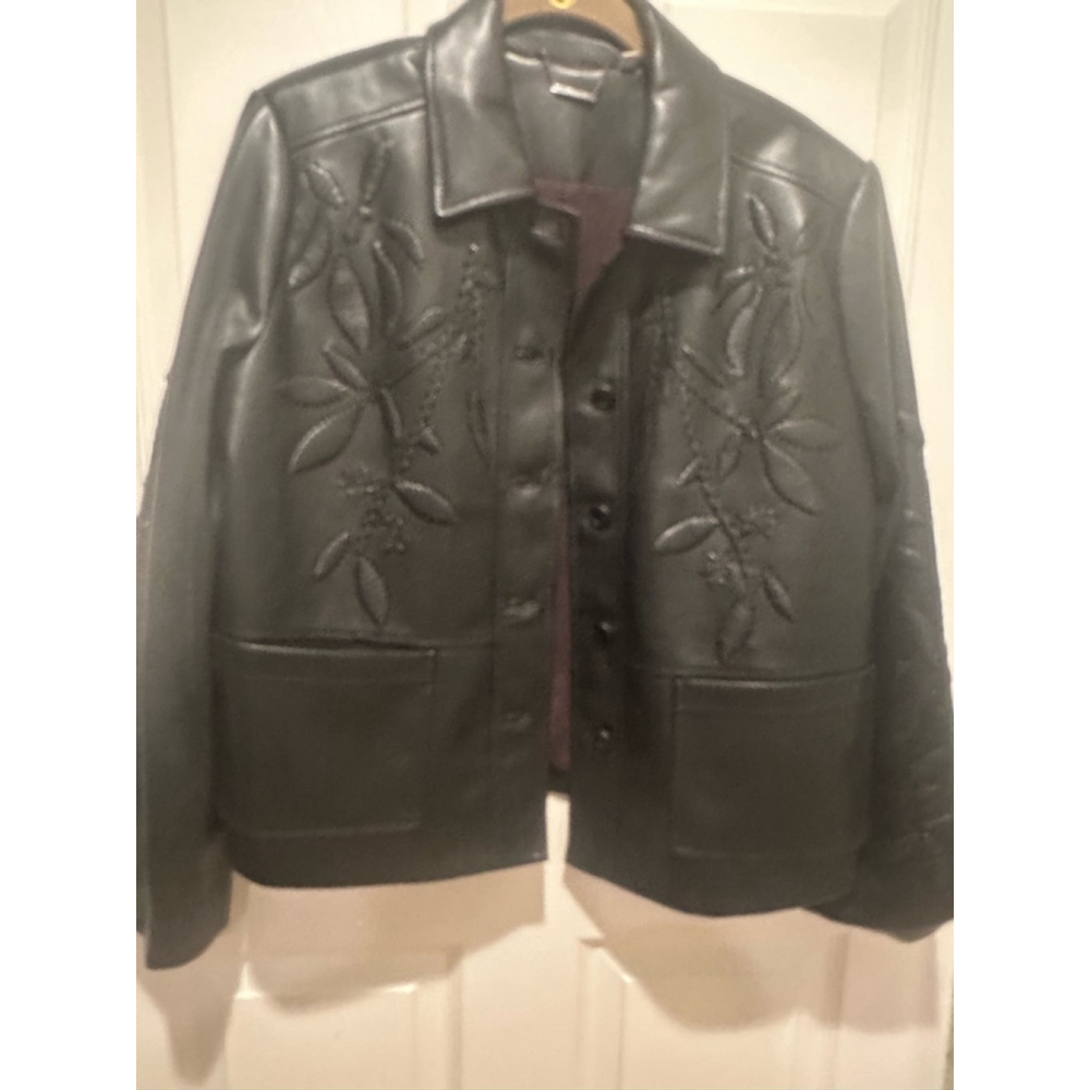 Chico's Black Faux Leather Jacket Size 1.5/ US 10 Medium